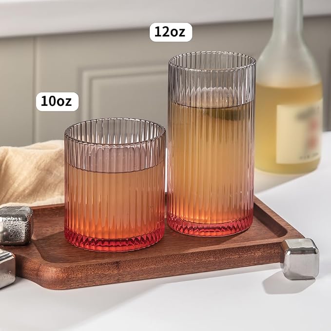Ribbed Drinking Glasses 8pcs, 12oz and 10oz Glassware, Tumbler Glasses Cup Set - Image 6