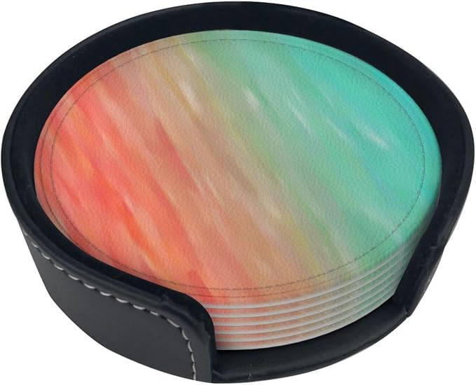 6 Pcs Blue Peach Coral Turquoise Leather Coasters - Image 5