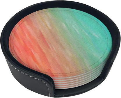 6 Pcs Blue Peach Coral Turquoise Leather Coasters - Image 5