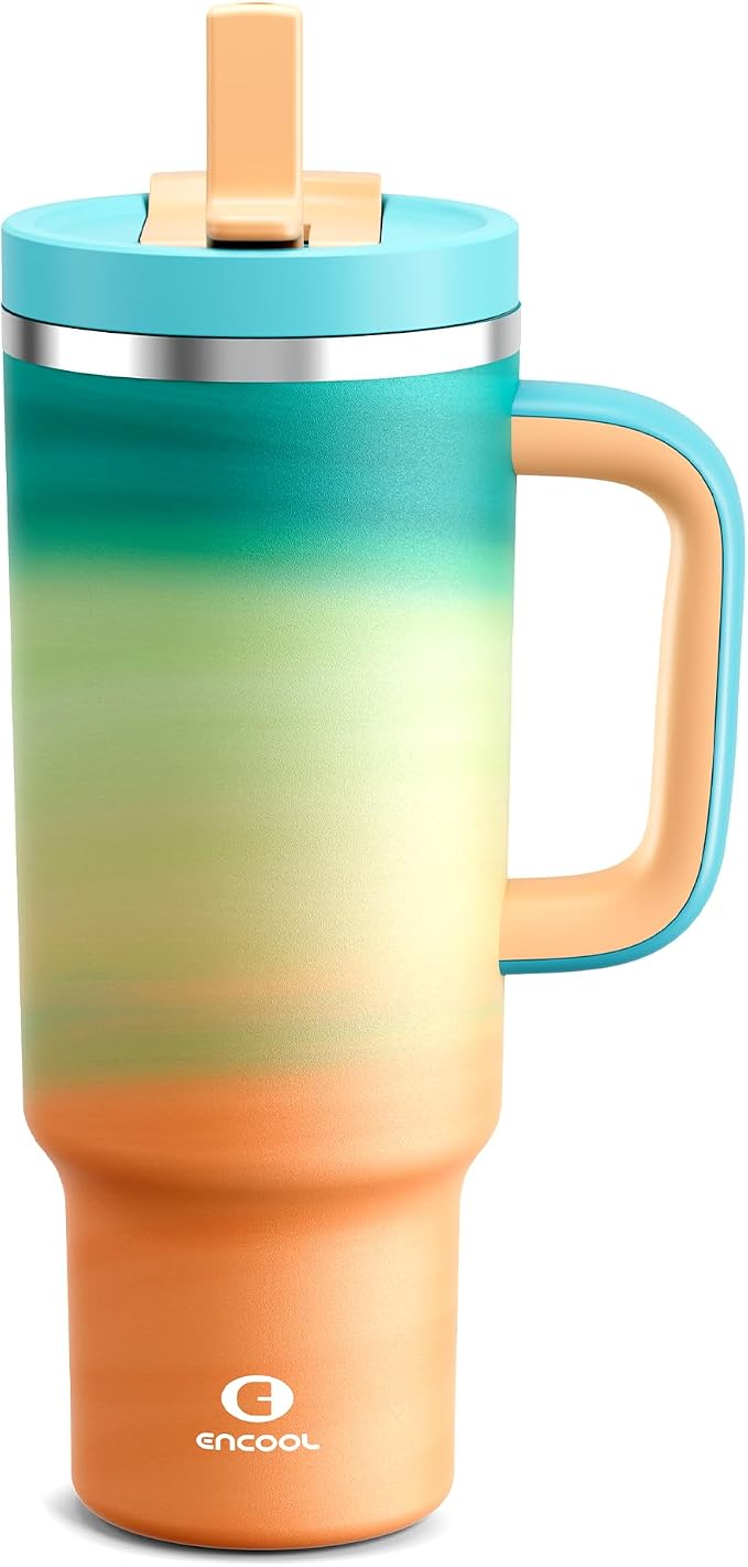 40 oz Tumbler with Handle and Straw: Stainless Steel Insulated Tumbler Keeps by ENCOOL