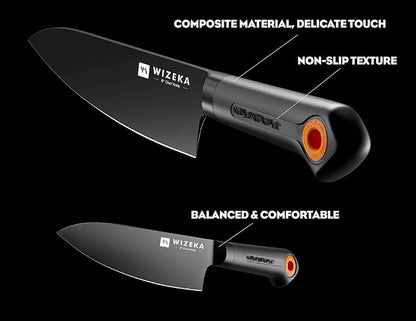 WIZEKA Kitchen Knife Block Set: 15 Pieces Dishwasher Safe Knives Set for Kitchen, Ultra Sharp Black Knife Set With Sharpener, Non-Slip Handle, Anti-Rust Coating, Dark Vision Series