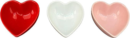 BIA Valentine Heart Dishes, Set of 3 – 6 oz Stoneware Bowls, Heart-Shaped Serving Pieces for Snacks, Dips, Spices, Candy & Dessert Displays – Microwave, Oven & Dishwasher Safe