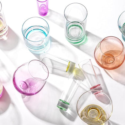 JoyJolt Hue Highball Glasses Set of 6 Tall Drinking Glasses, 13oz Bourbon Whiskey Glass Cups Set, Mojito Glass Tumbler also for Tom Collins Cocktail or Water, Colored Glassware Sets