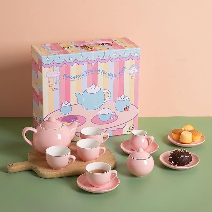 Sweejar Porcelain Tea Set for Little Girls, Kitchen Toys Tea Party Set for Kids - Image 3