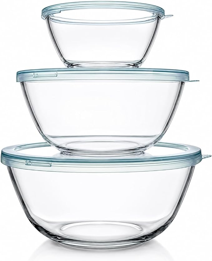 Luvan Glass Mixing Bowls with Lids Set-Large Glass Mixing Bowls, Food Prep by Luvan