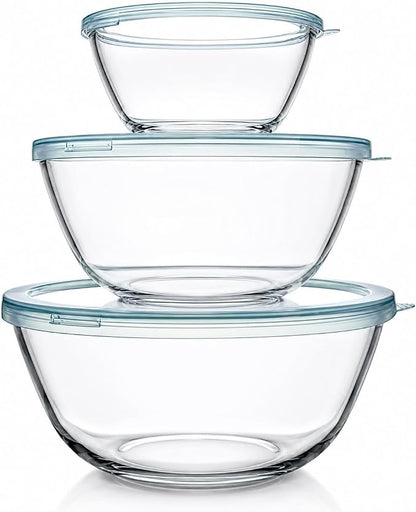 Luvan Glass Mixing Bowls with Lids Set-Large Glass Mixing Bowls, Food Prep by Luvan