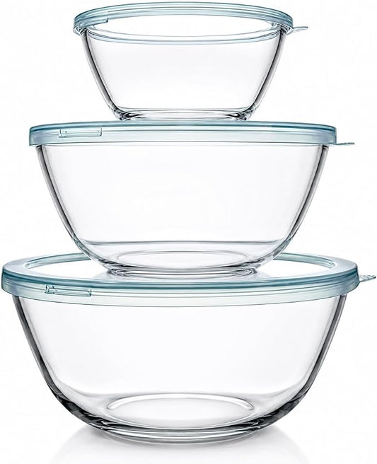 Luvan Glass Mixing Bowls with Lids Set-Large Glass Mixing Bowls, Food Prep by Luvan