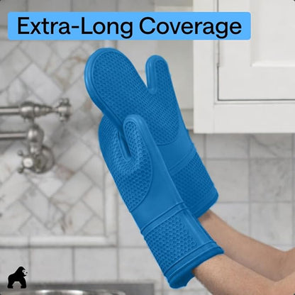 GORILLA GRIP BPA-Free Soft Silicone Oven Mitts, Heat Resistant and Waterproof Cooking Gloves, Thick Cotton Lining, Flexible Gripping for Baking Grilling, Kitchen Potholders Set of 2, 12.5x8.3, Aqua
