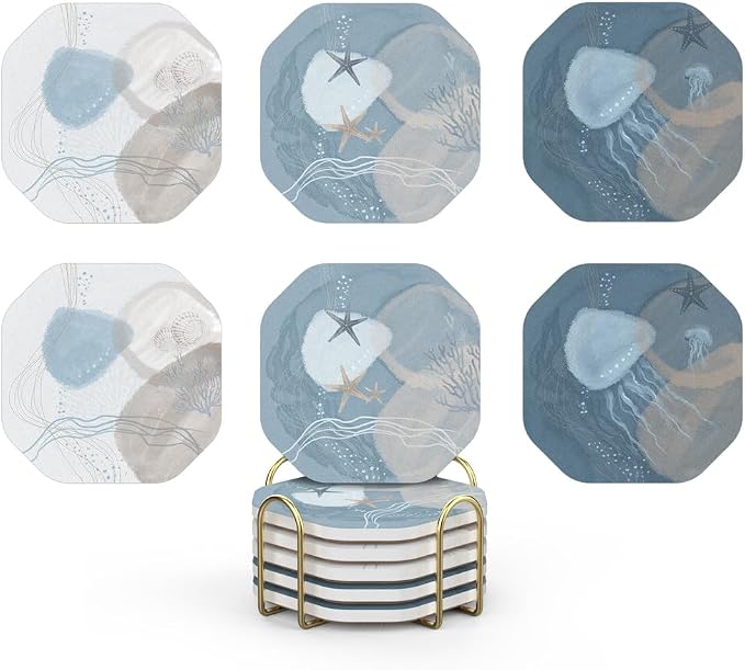 UMIRRO Absorbent Ceramic Stone Coasters Set of 6 by Umirro