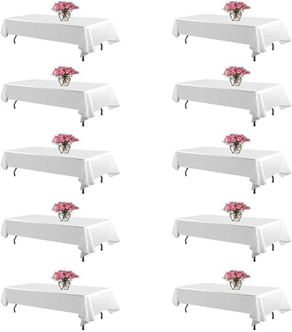 10 Pack White Table Cloth 60 x 102 Inch Polyester tablecloths for 6 FT Rectangle Tables, Stain and Wrinkle Resistant Washable Fabric White Table Covers for Parties