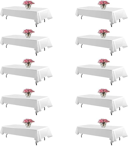 10 Pack White Table Cloth 60 x 102 Inch Polyester tablecloths for 6 FT Rectangle Tables, Stain and Wrinkle Resistant Washable Fabric White Table Covers for Parties
