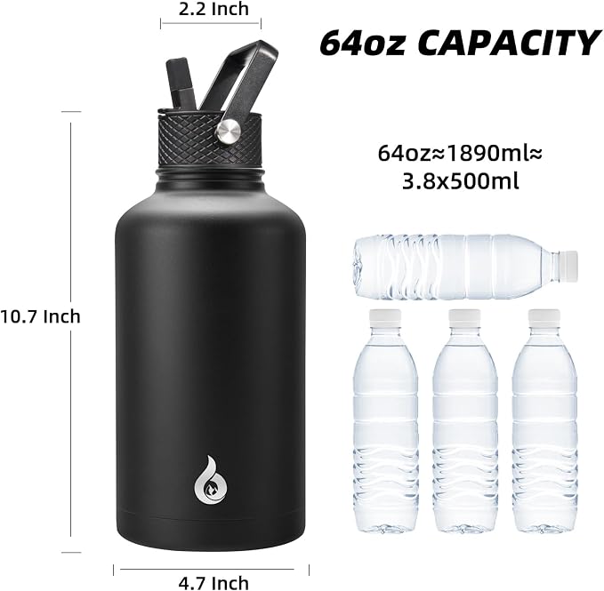 BJPKPK 64oz Insulated Water Bottle, Half Gallon Water Jug - Image 4