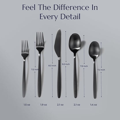 JazzUpCo Tia Flatware non toxic 18/10 stainless steel dishwasher safe (Matte Black, 4 Person Set (20 Pieces))