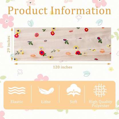 BINBE 1pcs Champagne Daisy Spring Table Runner Embroidery Gauze 10FT Florals - Image 4