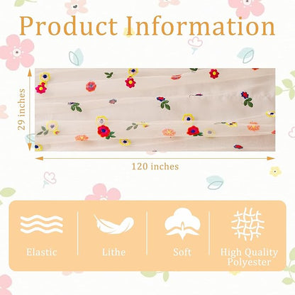 BINBE 3pcs Champagne Daisy Spring Table Runner Embroidery Gauze 10FT Florals - Image 4