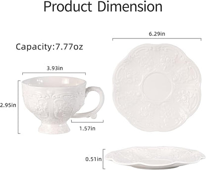 KAMMAK Tea Cups and Saucers Set of 2, 7.8 oz Porcelain Coffee Cups, 565N | - Image 5