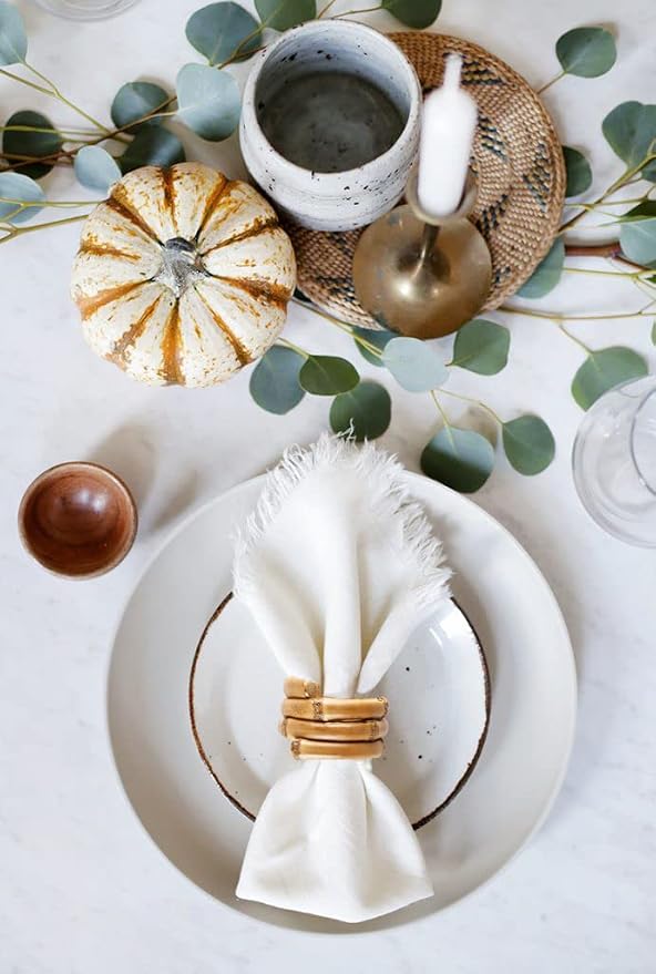 Natural Bamboo Napkin Rings Set of 6, Handmade Rattan Napkin Holder Rings - Image 2