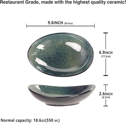 Ceramic Serving Platters Set of 4, 9.6 Inch Curved Oval Deep Salad Plates for Entertaining, Modern Kitchen Dishes, Trays for Dinner, Fruit, Salad, Pasta, burgers - Dishwasher Microwave Safe