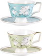 KAMMAK Ceramic Coffee Cups Saucers Set of 2, Porcelain Espresso Cups by KAMMAK