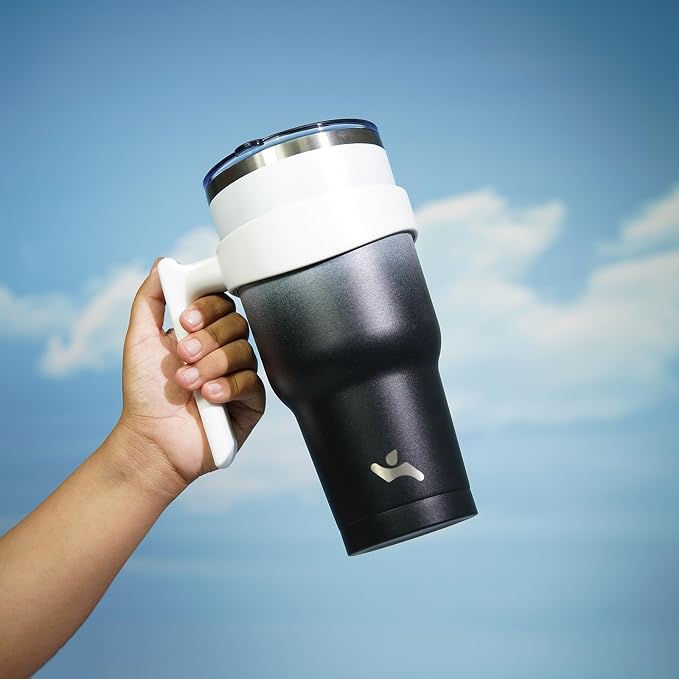 Konokyo 30 oz Tumbler with Handle and Straw, Insulated Travel Mug | Day Night; - Image 5