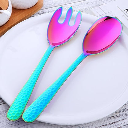Salad Spoon and Fork Set, 12 Inch Stainless Steel Rainbow Salad Server - Image 2