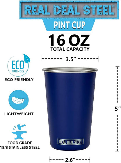 Real Deal Steel Party Pints: 16 oz Pint Cups, Stackable Tumblers, Eco Friendly - Image 4