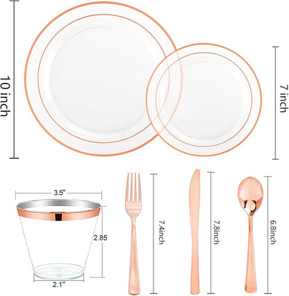 bUCLA 150PCS Clear Rose Gold Disposable Dinnerware set - Image 2