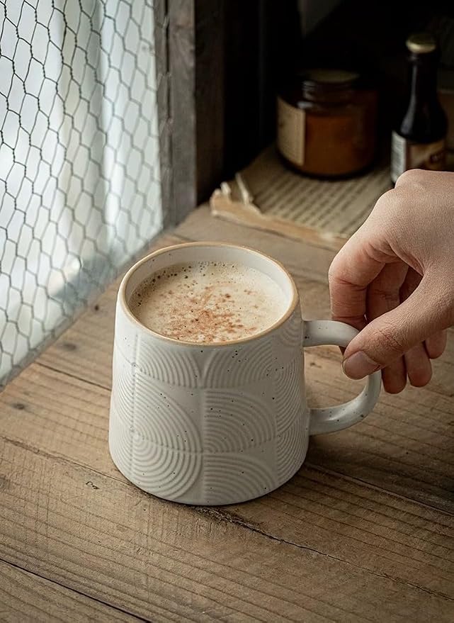 Minimalist Embossed Speckled Ceramic Coffee Mug, 14oz Large Capacity, - Image 6