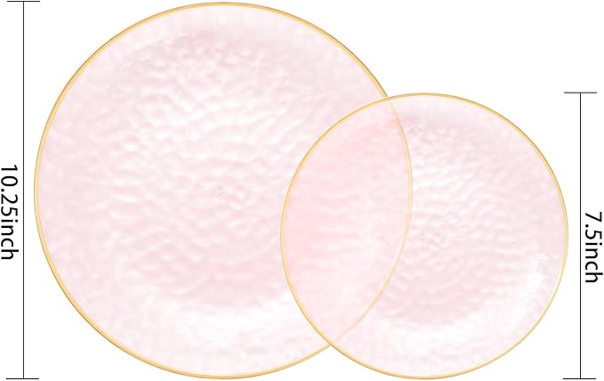 Rubtlamp 100Pcs Clear Pink Gold Plastic Plates, Hammered Plastic Plates Include - Image 2