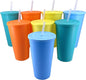 32 oz Cups with Lids and Straws Reusable set of 8, Bright Colors | Iced Tea by WEXINHAO
