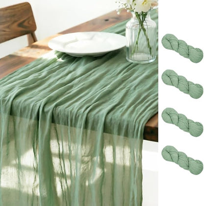 Sage Cheesecloth Table Runner 120 Inches 4 Pack Gauze Table Runner | Summer by LINXTAR