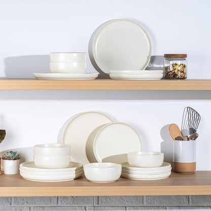 AmorArc Ceramic Dinnerware Sets, Wavy Rim Stoneware Plates and Bowls Sets,Dishwasher & Microwave & Oven Safe Dishes set, Service for 4 (12pc)