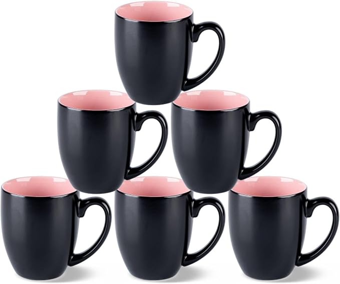 GBhome 16 oz Coffee Mugs Set of 6, Ceramic Coffee Cups- Pink by GBhome