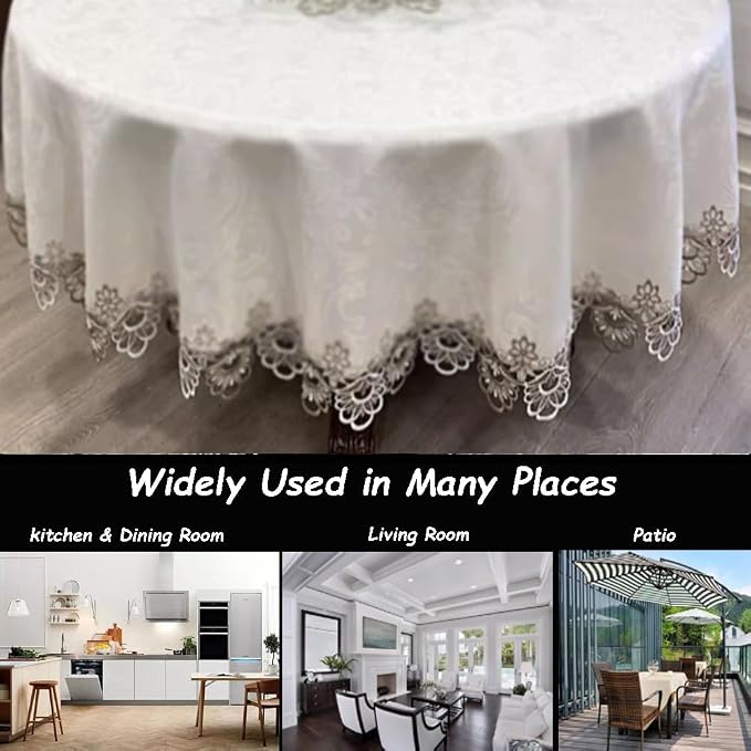 Sandweek Washable Lace Tablecloth Floral Embroidered Tablecloth Wrinkle Free & - Image 5