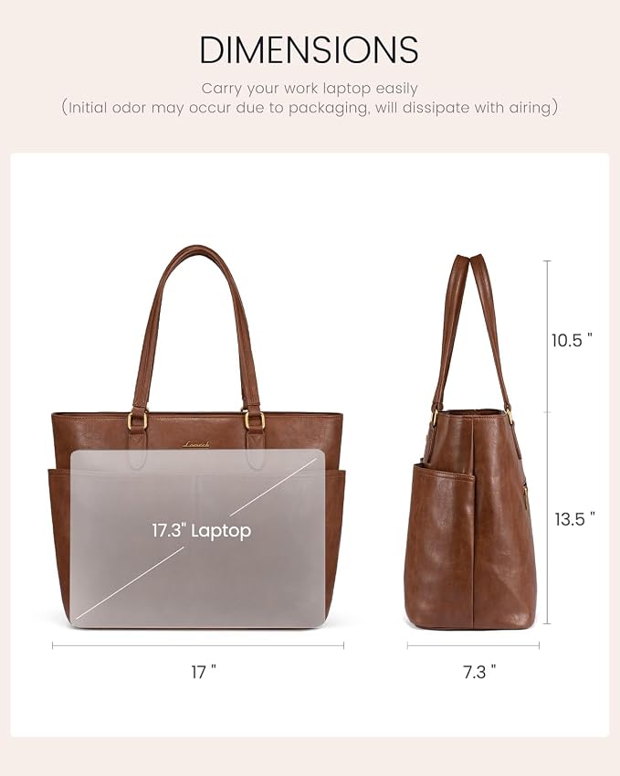 LOVEVOOK Work Tote Bag for Women, Vintage Leather 17.3 Inch Laptop Bags - Image 5