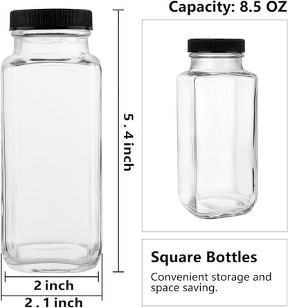 GUANENA 12 Pack Glass Drink Bottles, 8.5 OZ Vintage Square Water Bottles - Image 2