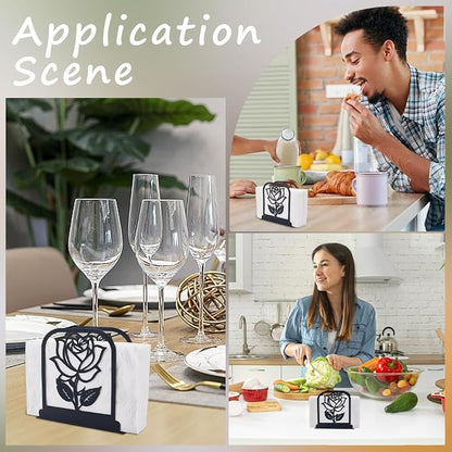 CRASPIRE Flower Standing Napkin Holder Black Metal Napkins Holders Retro Rose - Image 5