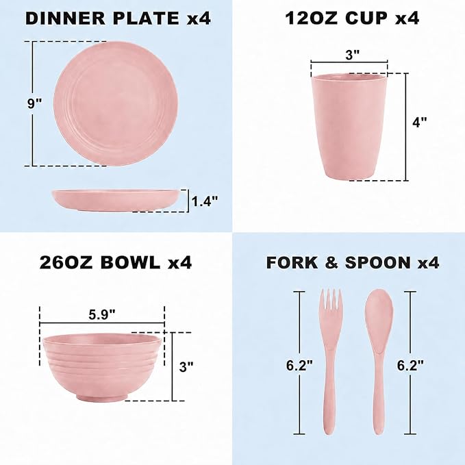 Wheat Straw Dinnerware Sets for 4, 20 Piece Unbreakable Kids Dinnerware Set - Image 2