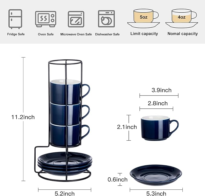 Espresso Cups Set of 4, 4oz Stackable Coffee Cups - Image 2