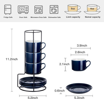 Espresso Cups Set of 4, 4oz Stackable Coffee Cups - Image 2
