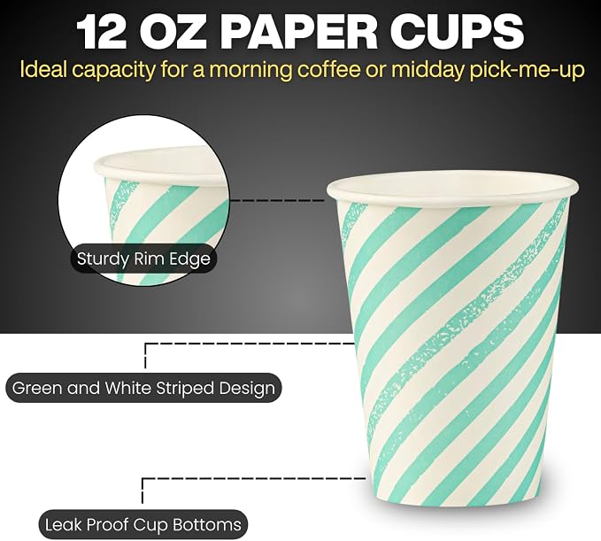 Disposable Coffee Cups, To Go Paper Hot Cups, Water Blue - Image 6