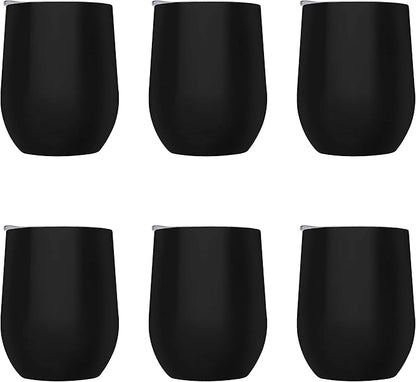 DISCOUNT PROMOS Stemless Wine Glass Tumblers with Lids by Largo 11 oz. Set of 6, Bulk Pack - Perfect for Wine, Cocktails, Other Hot & Cold Beverages - Black