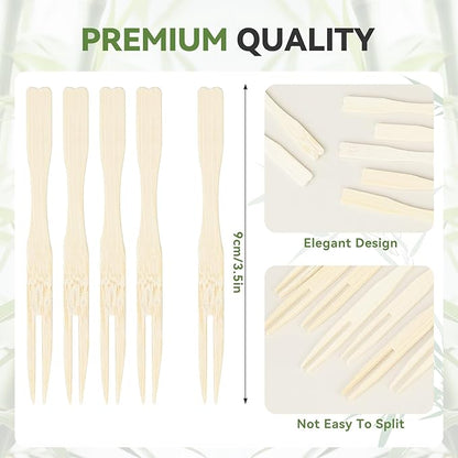 100PCS Cocktail Picks, Fancy Forks for Appetizers, Decorative Skewers for Appetizers Drinks Party Fruit, 3.5 Inch Long Wooden Bamboo Food Forks Charcuterie Boards Accessories