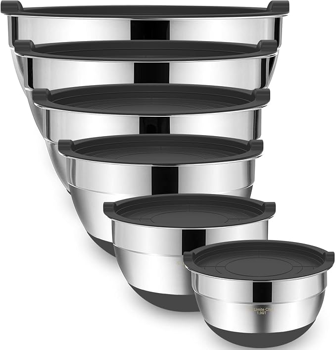 Umite Chef Mixing Bowls with Airtight Lids，6 piece Stainless Steel Metal by UmiteChef