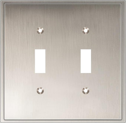 Henne Bery Soft Modern Decorative Wall Plate Switch Plate Outlet Cover (Double Toggle, Satin Nickel)