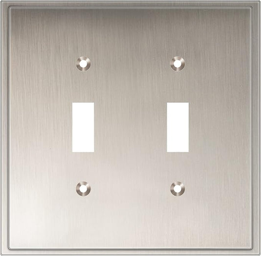 Henne Bery Soft Modern Decorative Wall Plate Switch Plate Outlet Cover (Double Toggle, Satin Nickel)