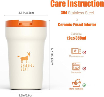 CHEERFUL GOAT Ceramic Lined Coffee Travel Mug – Stainless Steel Travel Coffee - Image 2