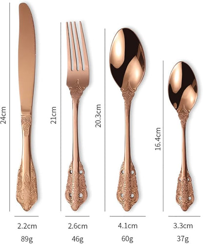 Vintage Gold Silverware Flatware Set for 8, European Classic Style 32 Pieces Stainless Steel Tableware Cutlery Set,Fine Kitchen Utensils for Wedding Restaurant Hotel Christmas