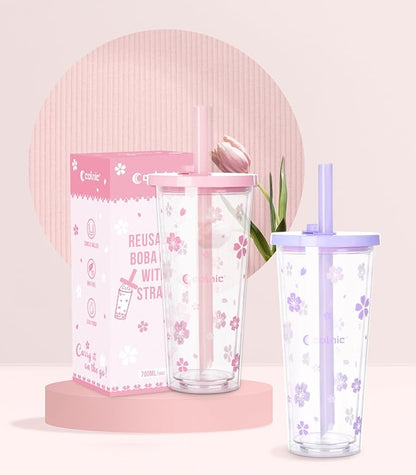 Reusable Plastic Boba Cup With Lids And Straws, 24Oz/700ml Smoothie Cups - Image 7