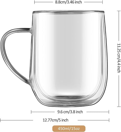 Joeyan Large Clear Double Walled Glass Coffee Mugs 15 oz, Double Layer Tea - Image 7